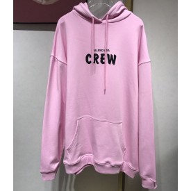 Balenciaga Crew Hoodies in Pink and Black Printed Curly Fleece