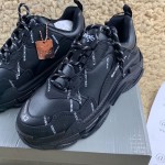 Balenciaga Triple S Logo Print Leather Sneakers Black