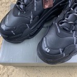 Balenciaga Triple S Logo Print Leather Sneakers Black