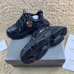 Balenciaga Triple S Logo Print Leather Sneakers Black