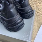 Balenciaga Triple S Logo Print Leather Sneakers Black