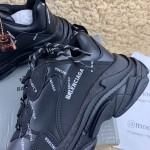 Balenciaga Triple S Logo Print Leather Sneakers Black