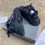 Balenciaga Triple S Logo Print Leather Sneakers Black