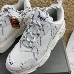 Balenciaga Triple S Logo Print Leather Sneakers White