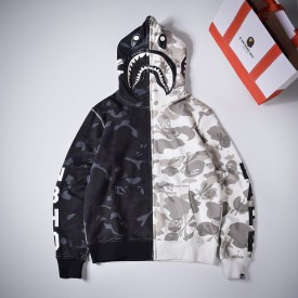 BAPE x Neighborhood Split Camo Shark Full Zip Hoodie Black/White