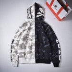 BAPE x Neighborhood Split Camo Shark Full Zip Hoodie Black/White