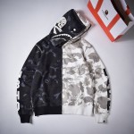 BAPE x Neighborhood Split Camo Shark Full Zip Hoodie Black/White