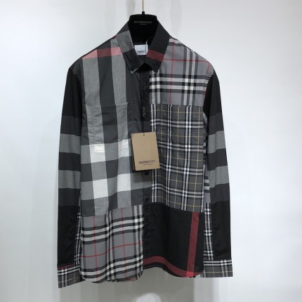 BUR Patchwork Check Cotton Shirt Black