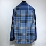 BUR Patchwork Check Cotton Shirt Blue