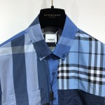 BUR Patchwork Check Cotton Shirt Blue