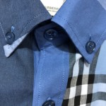 BUR Patchwork Check Cotton Shirt Blue