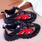 BUR Vintage Check Cotton and Nubuck Arthur Sneakers Black/Red