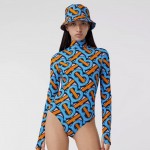 BUR Monogram Print Stretch Nylon Turtleneck Bodysuit