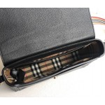 BUR Leather and Vintage Check Note Crossbody Bag Black