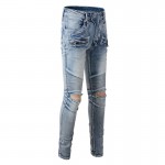 Balmain Slim cut ridged cotton jeans with Balmain monogram hem Indigo