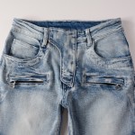 Balmain Slim cut ridged cotton jeans with Balmain monogram hem Indigo