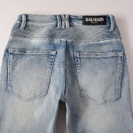 Balmain Slim cut ridged cotton jeans with Balmain monogram hem Indigo