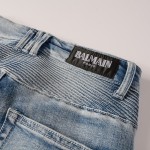 Balmain Slim cut ridged cotton jeans with Balmain monogram hem Indigo