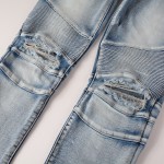 Balmain Slim cut ridged cotton jeans with Balmain monogram hem Indigo