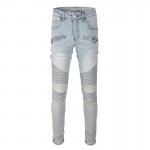 Balmain Slim cut ridged cotton jeans with Balmain monogram hem light blue