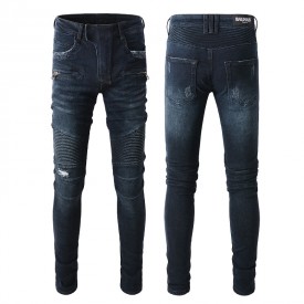 Balmain Slim cut ridged cotton jeans with Balmain monogram hem navy