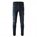 Balmain Slim cut ridged cotton jeans with Balmain monogram hem navy