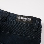 Balmain Slim cut ridged cotton jeans with Balmain monogram hem navy