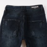 Balmain Slim cut ridged cotton jeans with Balmain monogram hem navy