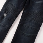 Balmain Slim cut ridged cotton jeans with Balmain monogram hem navy