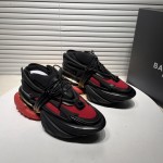 Balmain neoprene and leather Unicorn low-top sneakers Black / Red