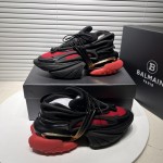 Balmain neoprene and leather Unicorn low-top sneakers Black / Red