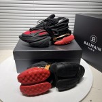 Balmain neoprene and leather Unicorn low-top sneakers Black / Red