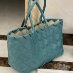 B V Tote in Intrecciato Nappa Leather Blue