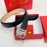 Santos de Cartier Belt Black Leather with Gold Buckle