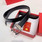 Santos de Cartier Belt Black Leather with SIlver Buckle