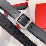 Santos de Cartier Belt Black Leather with SIlver Buckle