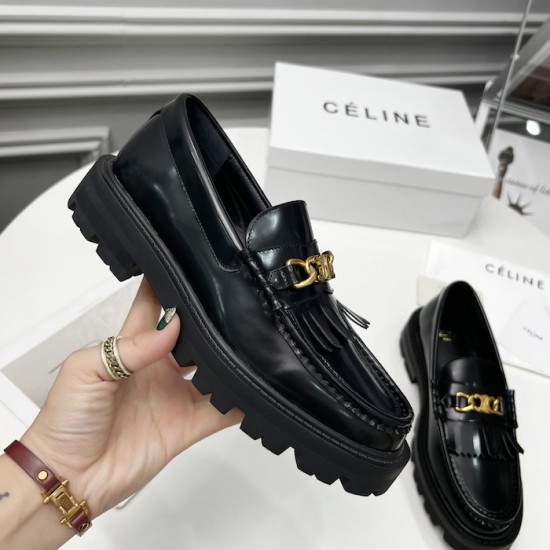 Celine Margaret Loafer with Triomphe Chain in Polished Bull