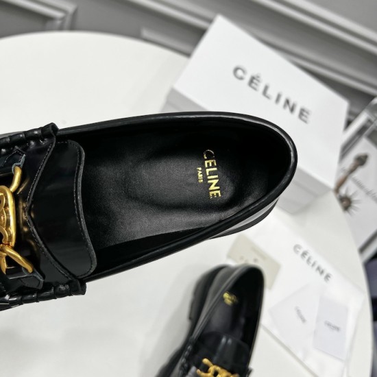 Celine Margaret Loafer with Triomphe Chain in Polished Bull