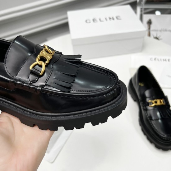 Celine Margaret Loafer with Triomphe Chain in Polished Bull