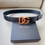 Dolce & Gabbana DG Lux leather belt with crossover DG logo buckle Black / Gold