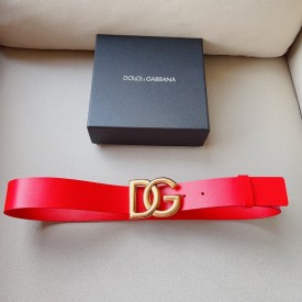 Dolce & Gabbana DG Lux leather belt with crossover DG logo buckle Red / Gold