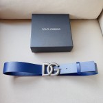 Dolce & Gabbana DG Lux leather belt with crossover DG logo buckle Blue / Silver