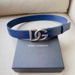 Dolce & Gabbana DG Lux leather belt with crossover DG logo buckle Blue / Silver