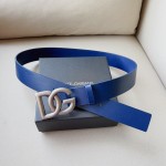 Dolce & Gabbana DG Lux leather belt with crossover DG logo buckle Blue / Silver