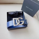 Dolce & Gabbana DG Lux leather belt with crossover DG logo buckle Blue / Silver