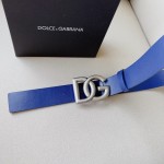 Dolce & Gabbana DG Lux leather belt with crossover DG logo buckle Blue / Silver