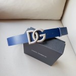 Dolce & Gabbana DG Lux leather belt with crossover DG logo buckle Blue / Silver