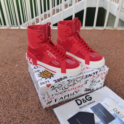 Dolce & Gabbana DG Custom 2.Zero high-top sneakers in mixed materials Red