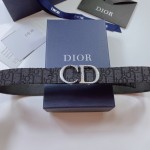 Dior Oblique Jacquard and Grained Calfskin 35 MM Belt Black