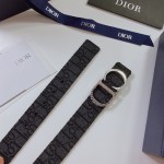 Dior Oblique Jacquard and Grained Calfskin 35 MM Belt Black